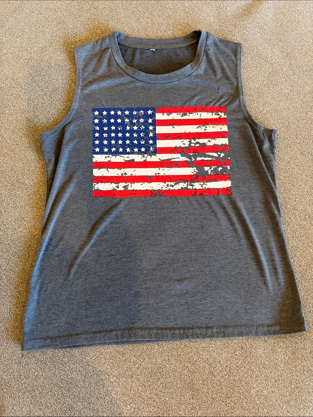 Sleeveless American Flag Tank Top - Gray
